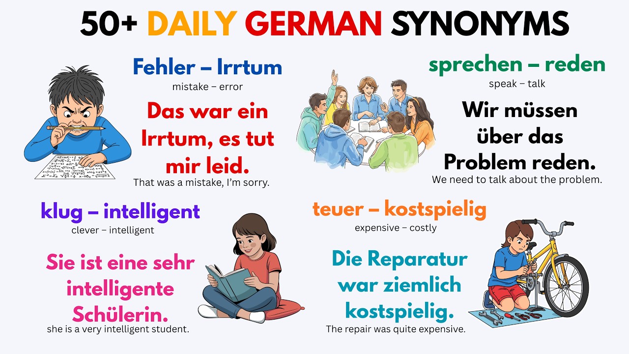 100 WICHTIGE deutsche Synonyme für den Alltag 🇩🇪 | B1 Wortschatz mit Beispielen
