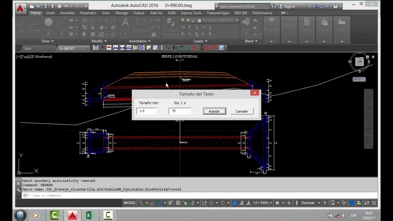 Alcantarilla en excel y Autocad