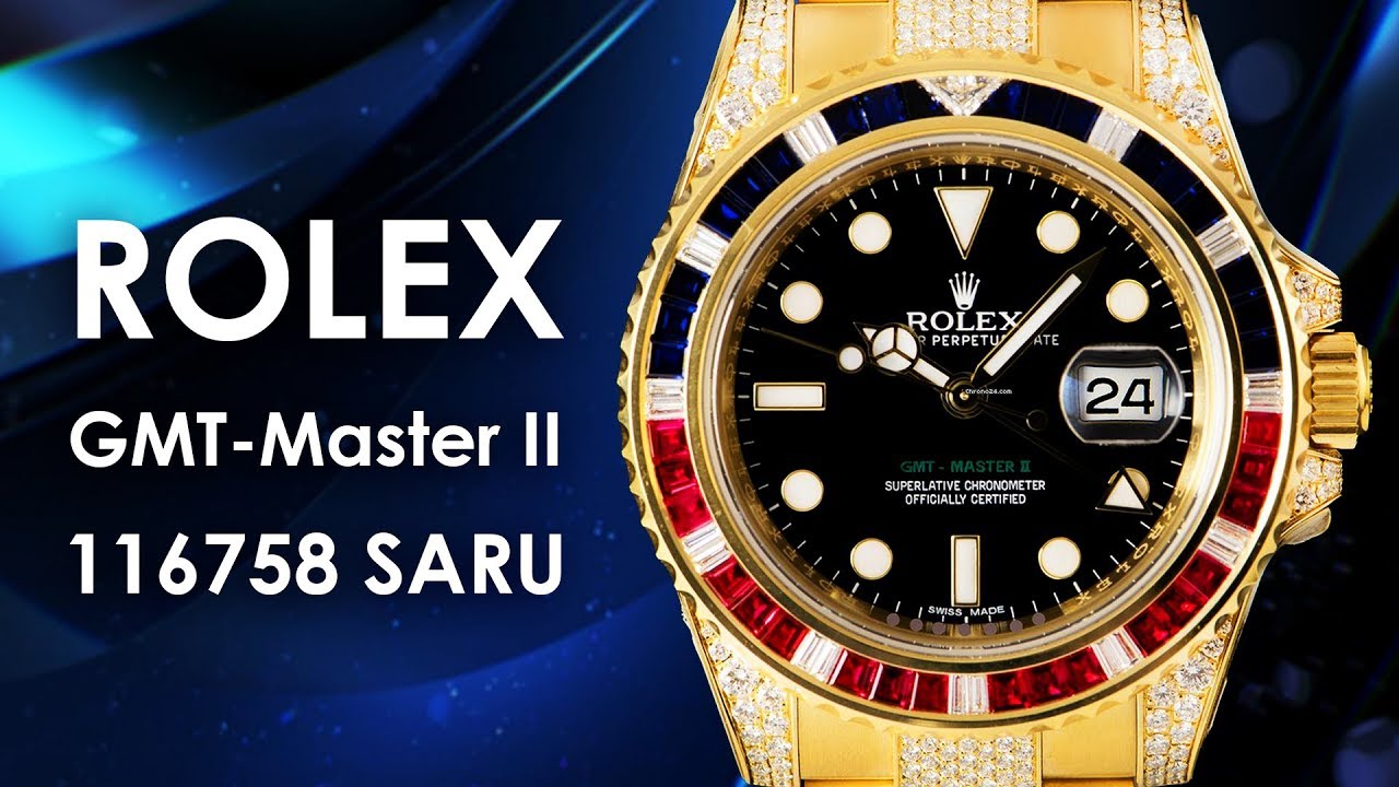 Rolex GMT-Master II 116758SARU Black Dial 18k Yellow Gold Men's Watch