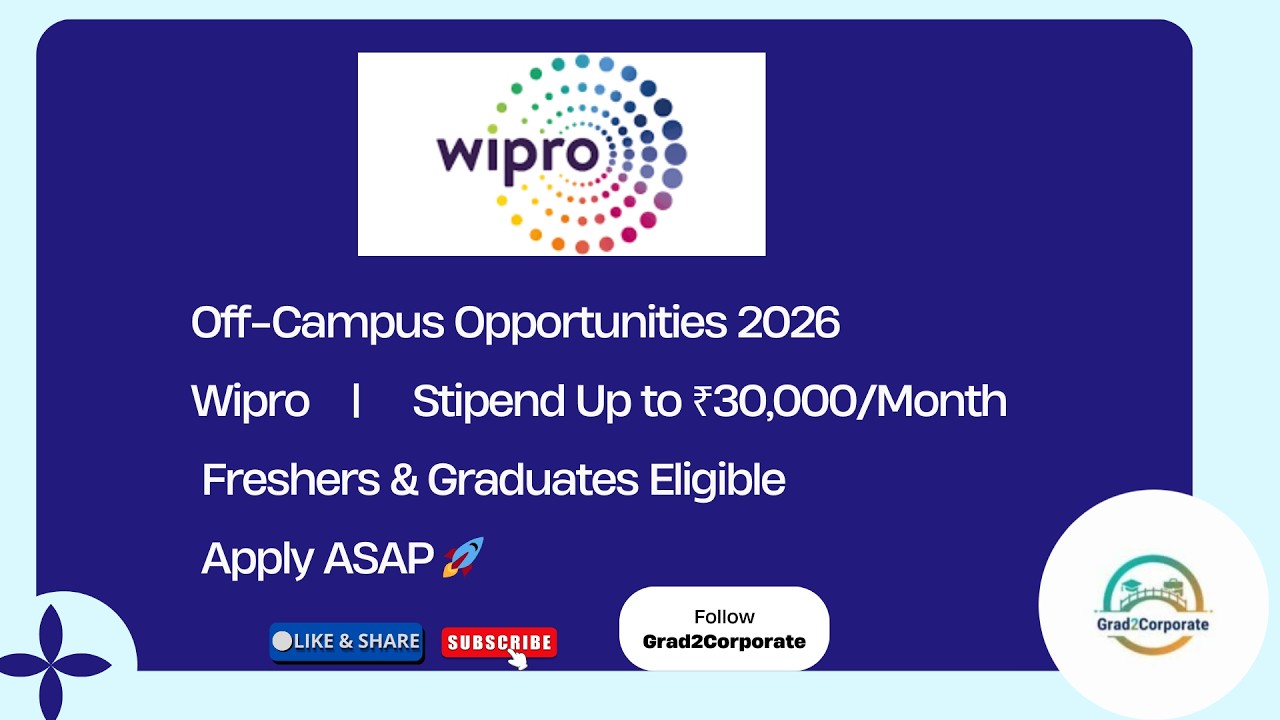Wipro Internship 2026 | ₹30,000 Stipend 💰 | L0 Intern Hiring | Freshers Eligible | Apply Now 🚀