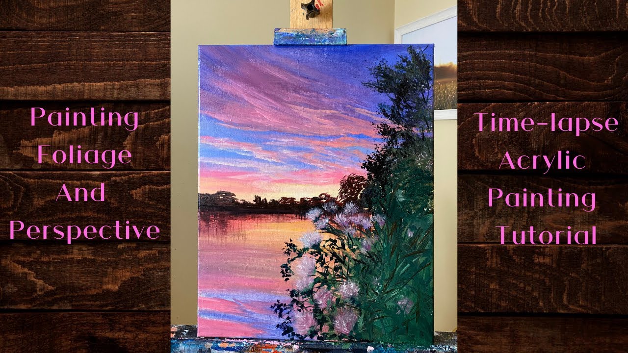 Painting foliage and perspective | Painting thistle | ACRYLIC PAINTING | Time-lapse