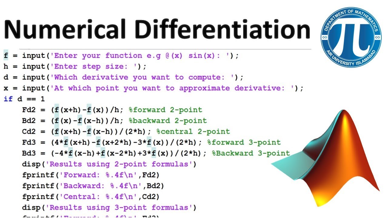 Numerical Differentiation with MATLAB code