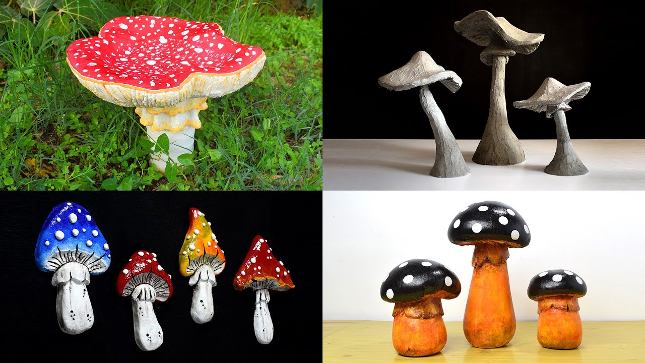 ТОП-4 ЛУЧШИХ грибов из цемента, сделанных своими руками 🍄 Подборка поделок из бетона