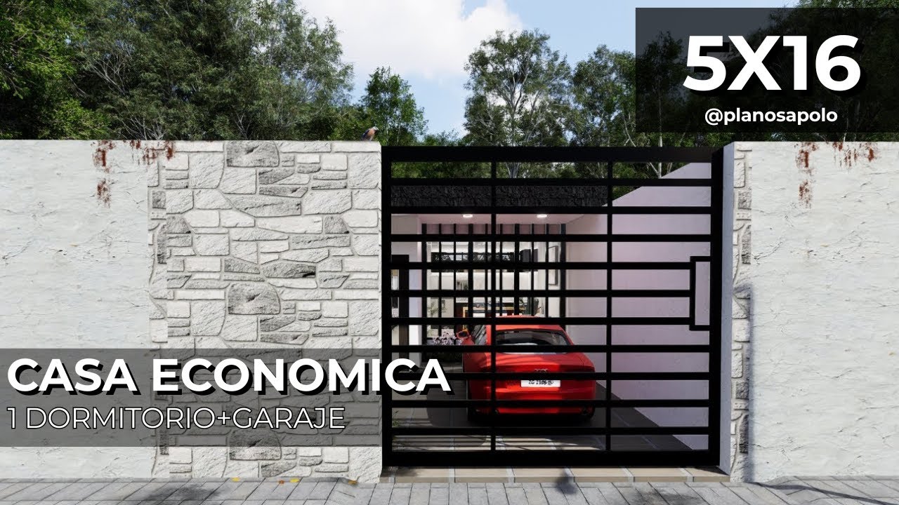 Plano de Casa ECONÓMICA de 5x16 m. | 1 PISO y GARAJE. CAT04