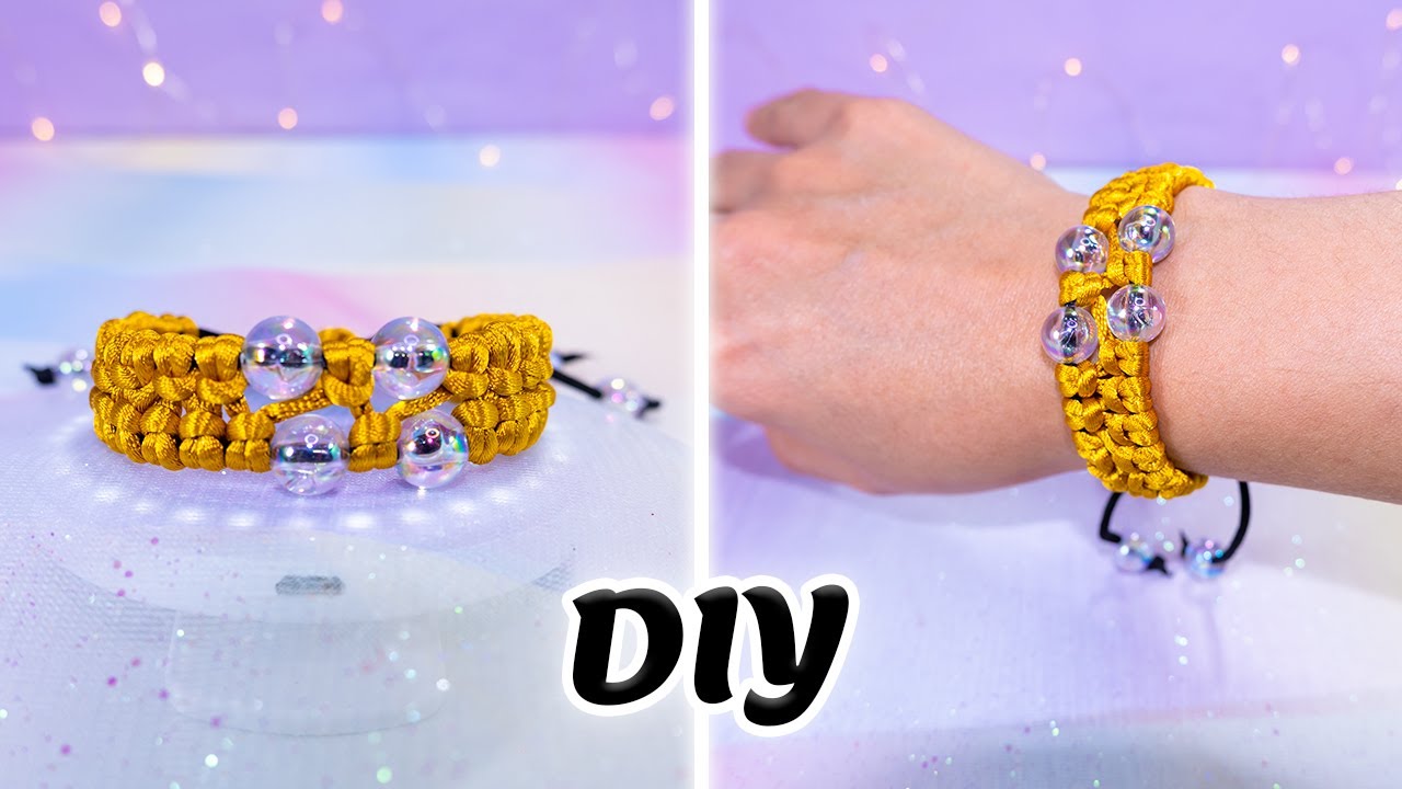 Pulsera DORADA nudo ALONDRA en macramé con HILO cola de ratón