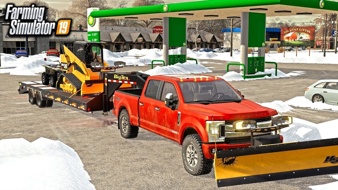 SNOWPLOWING 2 FEET OF SNOW AT GAS STATION! (F-250, ATV & SKID-LOADER) | FARMING SIMULATOR 2019