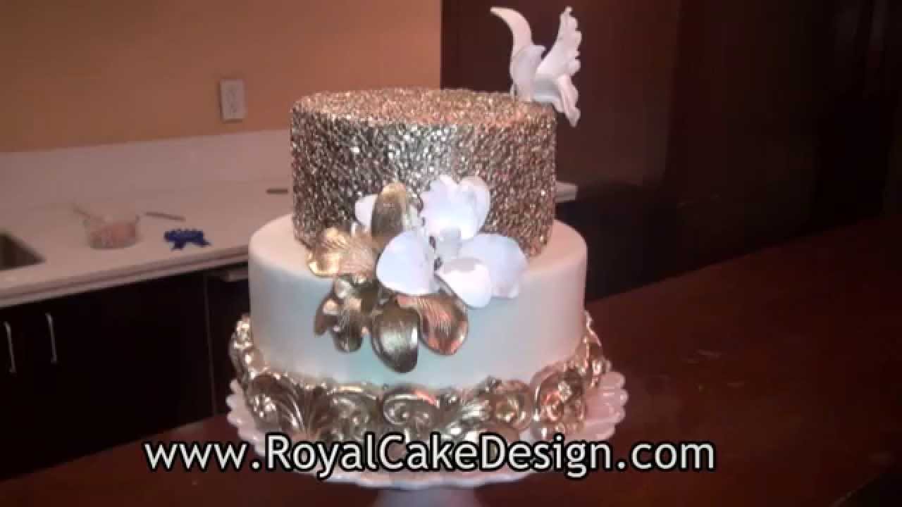 How to decorate a cake with gold sequins by Royal Cake Design