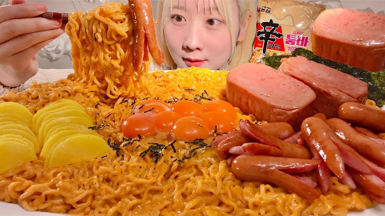 ASMR Корейский острый шин рамэн тумба【русские субтитры】【Mukbang/ Eating Sounds】