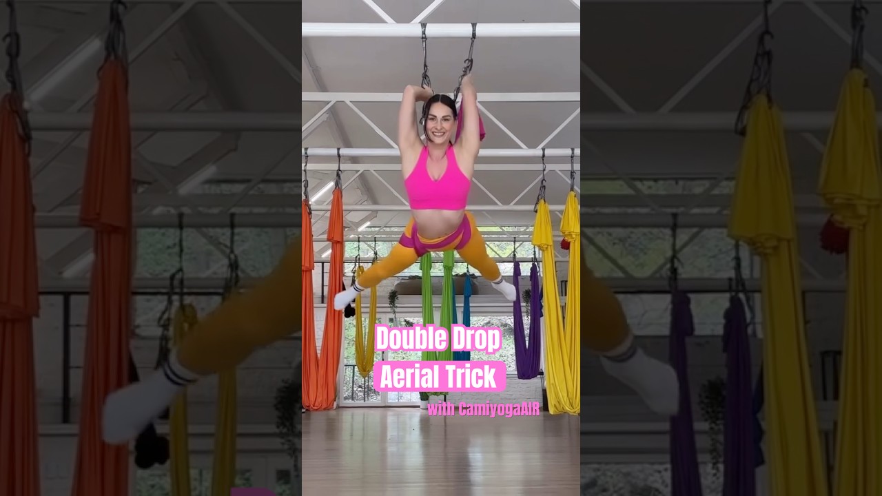 Double Drop🩷💛 Aerial trick #aerialyoga #aerialtricks #aerial #drop #aerialsilks #acrobatics