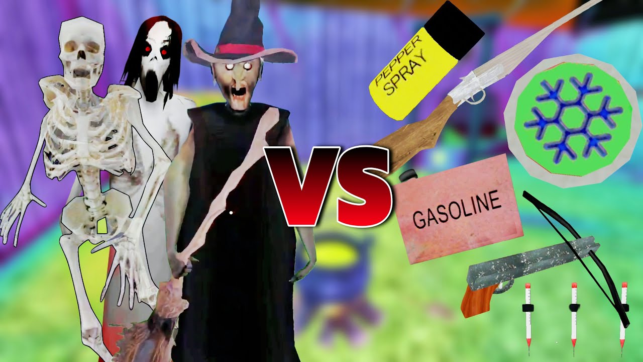 Witch Granny And Vomit Skeleton vs All Weapons | Granny V1.8.6 Halloween Slendrina Ending