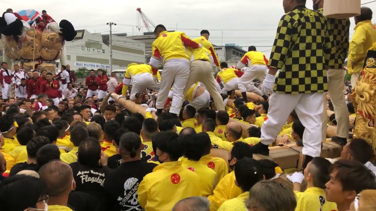 2022年新居浜太鼓祭り 17日 川西地区工場前かきくらべ 大江 対 中須賀のいざり　喧嘩