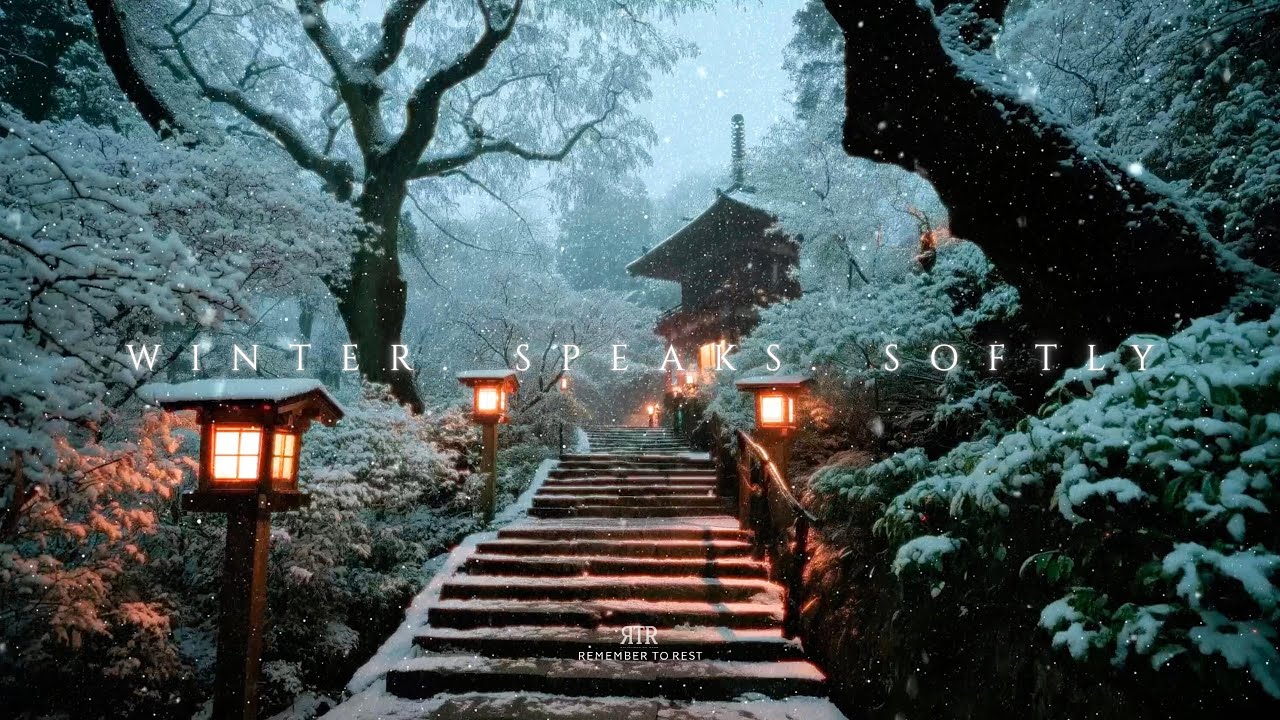 Winter Speaks Softly | Japanese Temple Ambience, Snowfall & Zen Meditation Soundscape