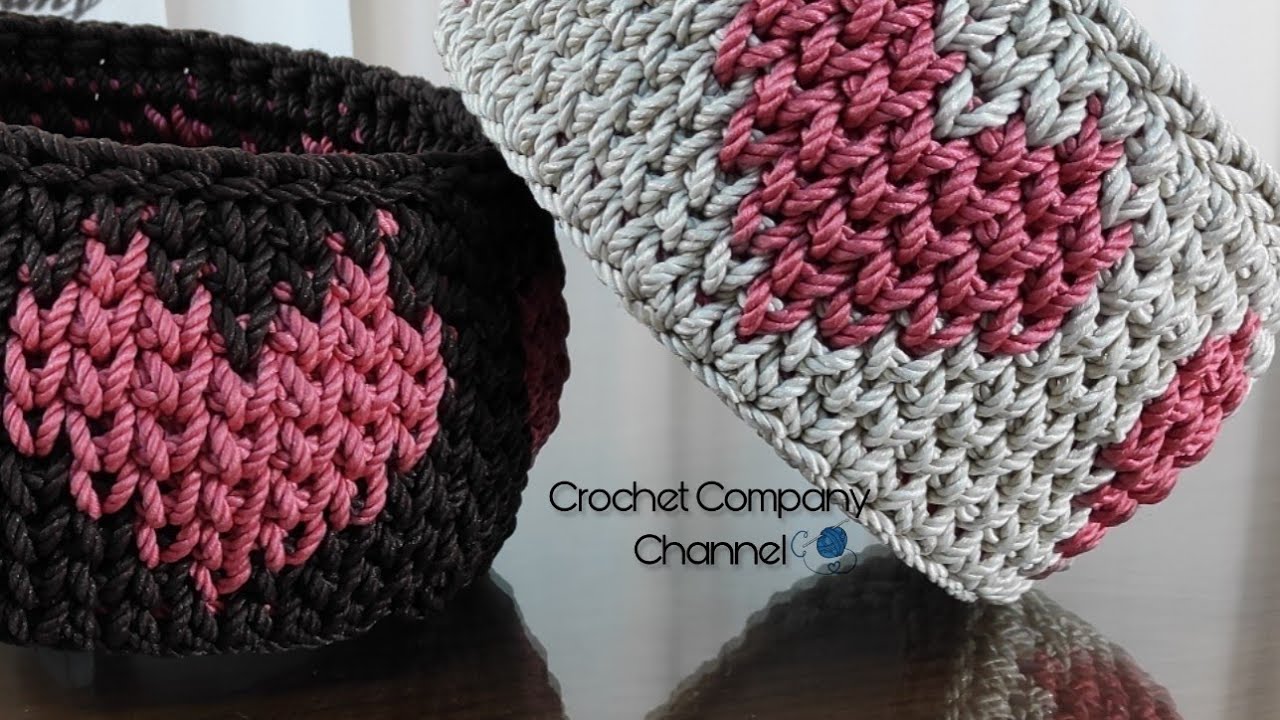 باسكت / سله كروشيه بخيط المكرميه _ باسكت القلوب _ Crochet Basket