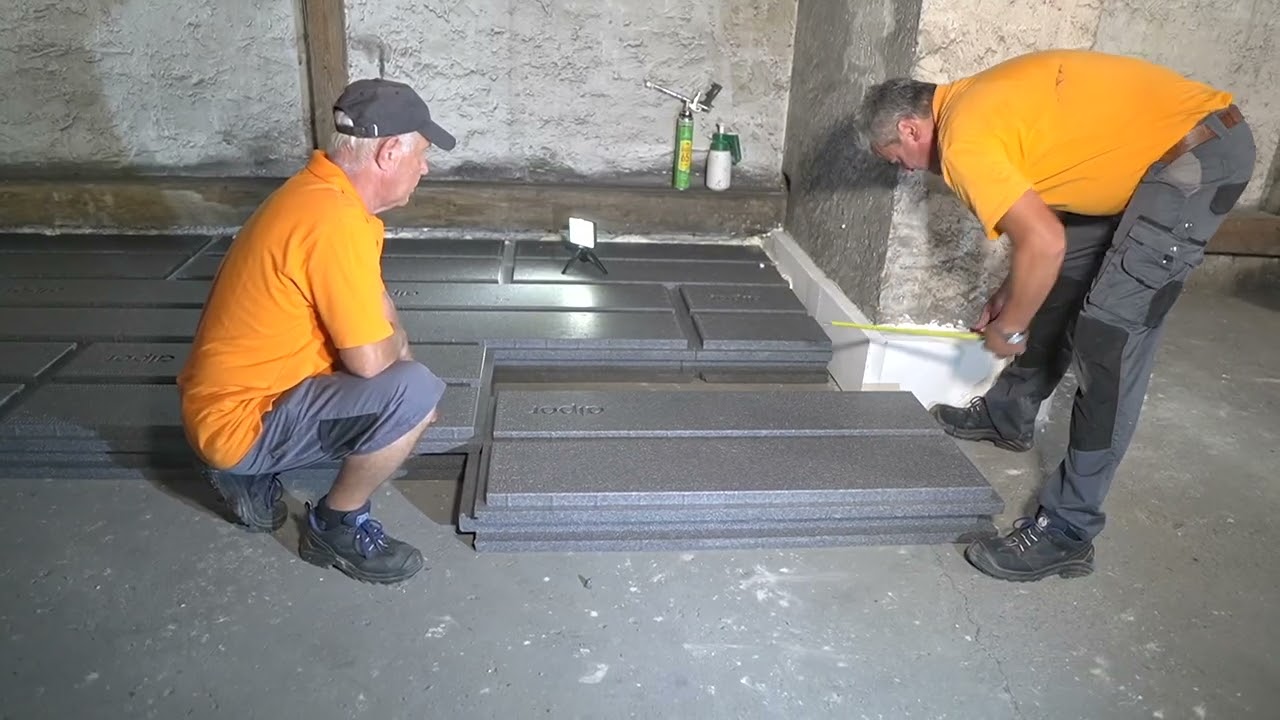 Geschossdeckendämmung hoch belastbar mit Belagsplatten, mit 10mm Gipsfaserplatten Brandschutz EI30