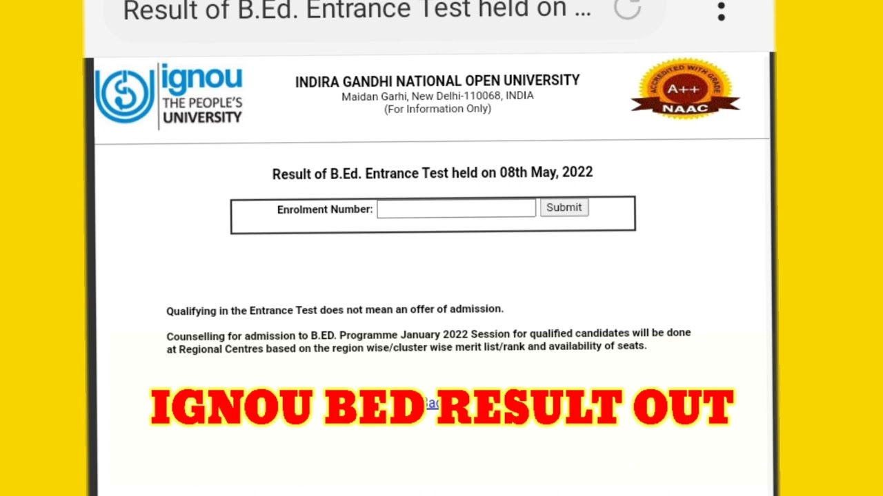 Result Out - Ignou Bed Entrance Exam 2022 #ignou_bed_entrance_exam_result