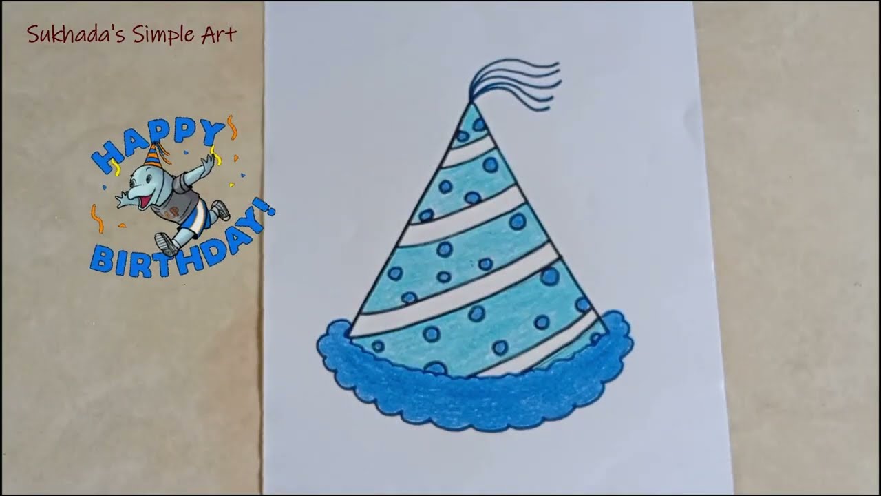 Birthday Cap drawing  🥳/ Party cap / How to draw Birthday cap