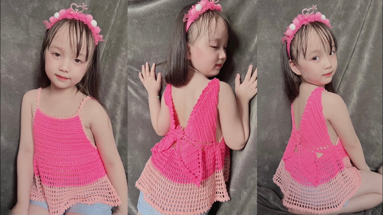 Crochet Baby Summer | Móc áo bươm bướm 2 dây dáng xoè cho bé