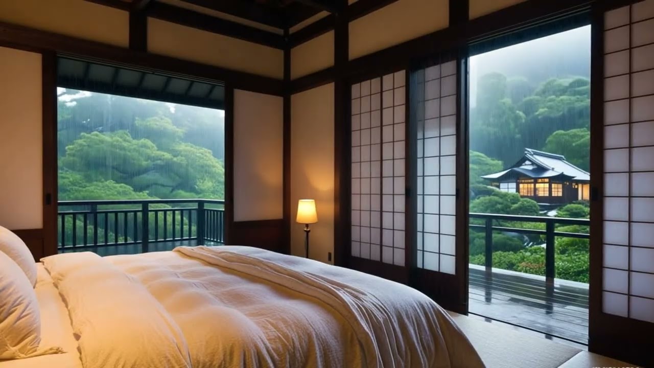🌧️ Heavy Rainy Atmosphere From Room With Piano Music , Anxiety and Depression Rain,SPA