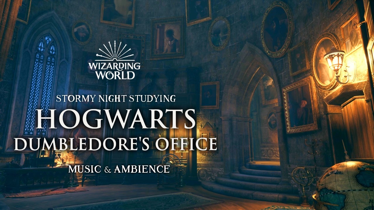 Stormy Night Studying in Dumbledore's Office | Harry Potter Music & Ambience | 3 Hrs 
