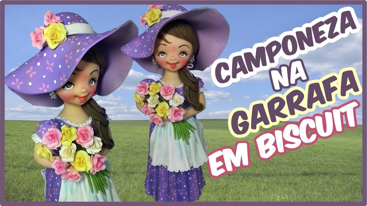 BONECA CAMPONESA EM BISCUIT/ ARTESANATO COM GARRAFA DE VIDRO