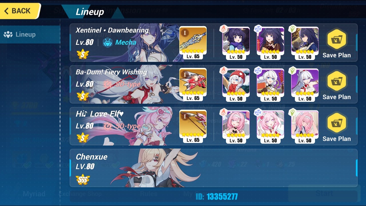 [HI3 SEA] Nirvana Abyss 552D - Rice Cake (Physical) 815 Pts - XDC(S0+1), HLE(S0+1), FWS(S0+1)