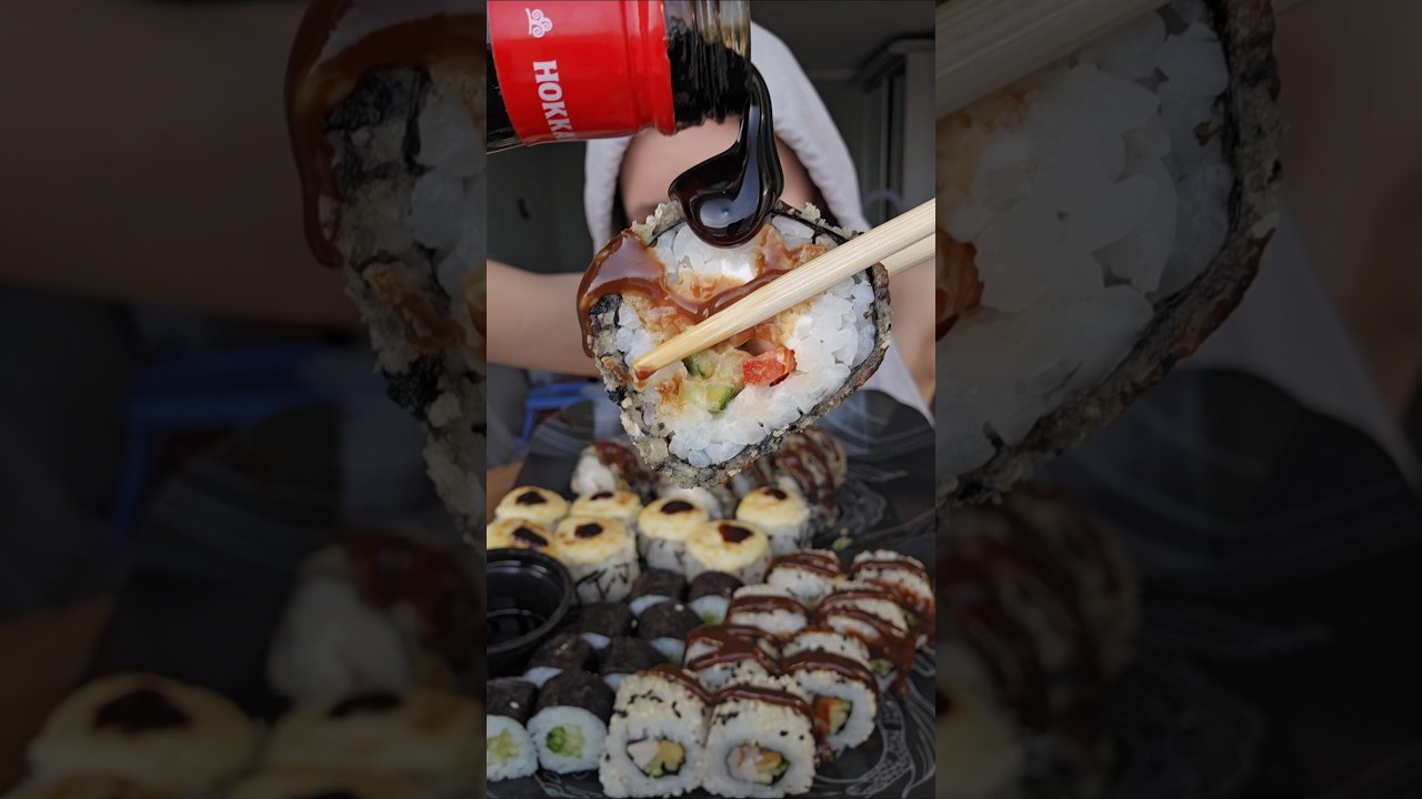 Мукбанг суши роллов #мукбанг #еда #вкуснаяеда #роллы