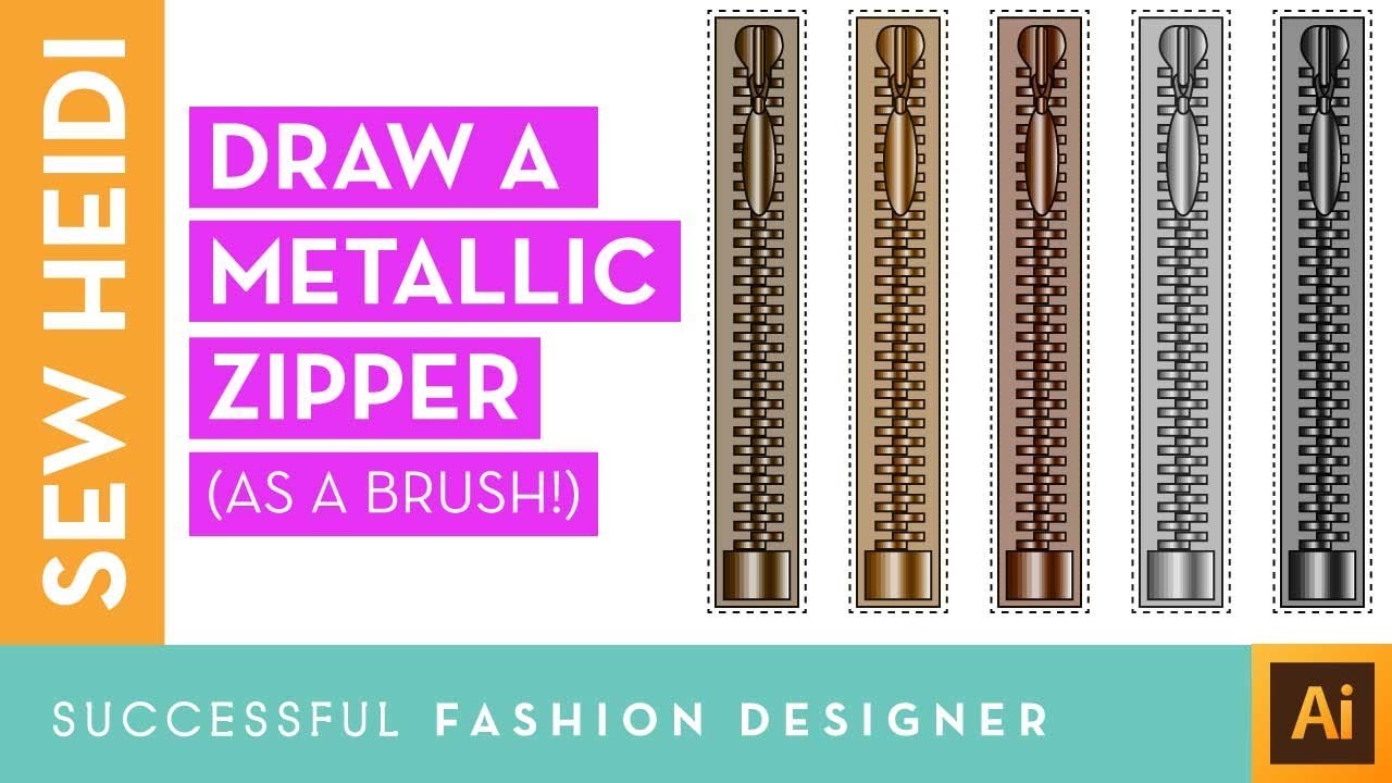 How to Draw A Metallic Zipper in Illustrator (with the pull and stop in ONE brush!)