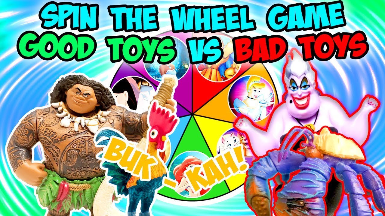 The Little Mermaid & Moana Good Toys Vs Bad Toys Spin the Wheel Game! W/ Ariel and Ursula