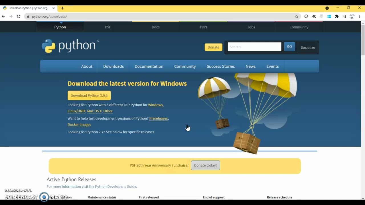 Download older versions of Python on Windows.