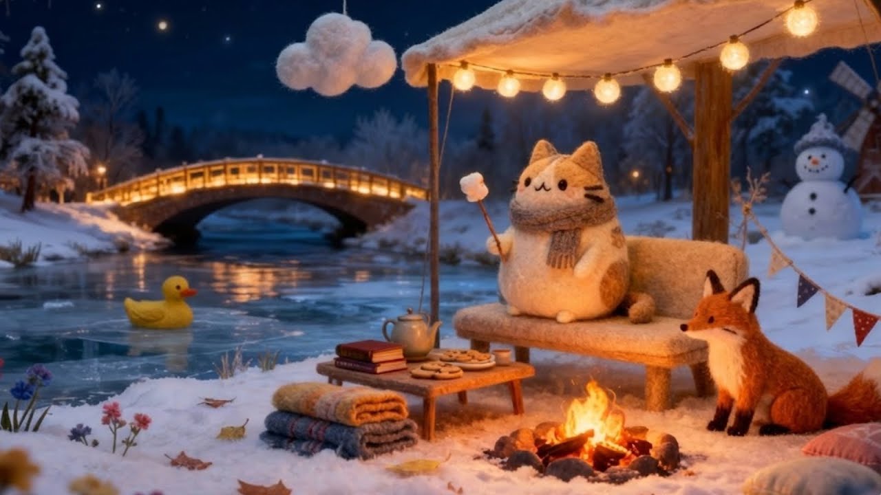 Cozy Snow Picnic with Mochi Cat's 🔥 Soft Lofi Beats for Sleep