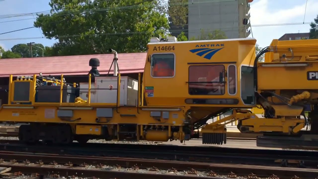 Amtrak MOW train working around Overbrook train station in Philadelphia 