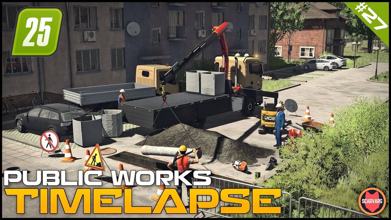 🚧 Прокладывание канализационных труб с помощью крана TGS Man ⭐ FS25 Zielonka Roleplay Public Works