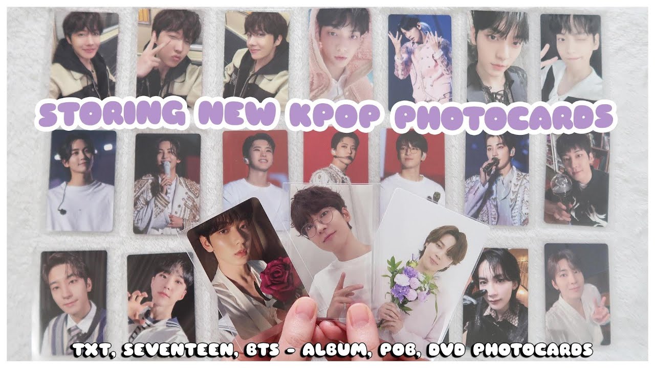 organizing + storing new kpop photocards in my binders 🦋💐🩷 txt, seventeen, bts, hope on the street