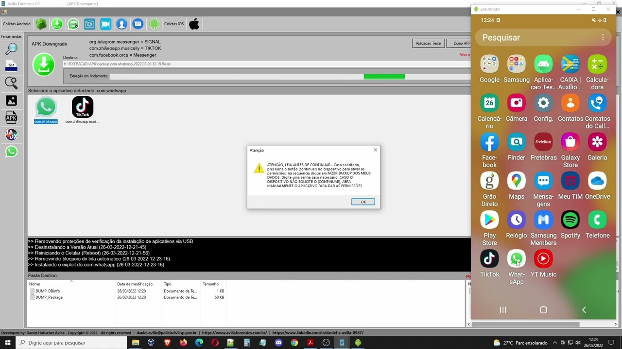 EXTRAÇÃO FORENSE MOBILE - UTILIZANDO O SOFTWARE AVILLA FORENSICS - EXTRAÇÃO LÓGICA E APK DOWNGRADE