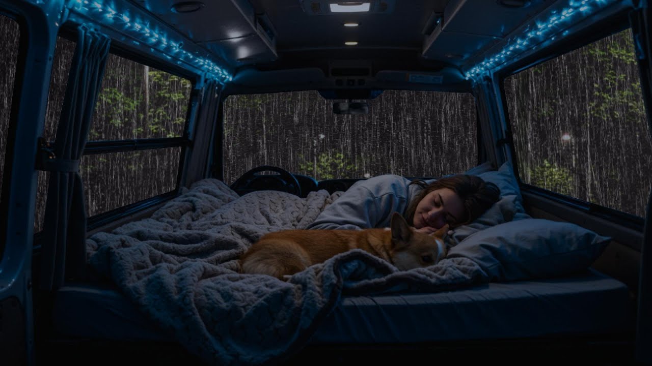 Relaxing Rain & Thunder on Cozy Car ⛈ Deep Sleep Sounds, Anxiety Relief, Stress Free Night Ambience