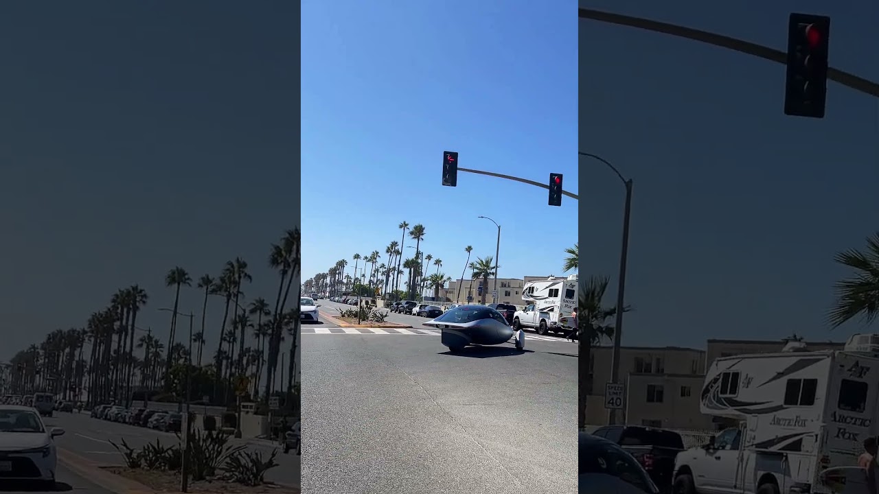 Aptera Electric Solar Vehicle on the Street of Huntington Beach - Pre Order Now 4 $100