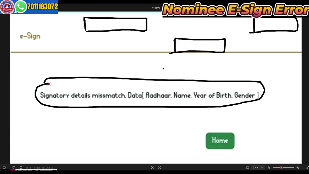 PF E Nomination Esign Error Signatory details mismatch.