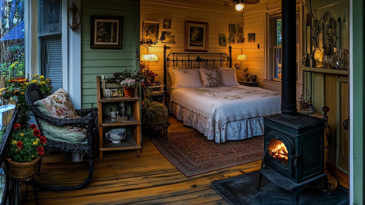 🔴Relaxing Rain Ambience | Sleeping in a Cozy Log Cabin with Warm Fireplace & Soothing Rain Sounds
