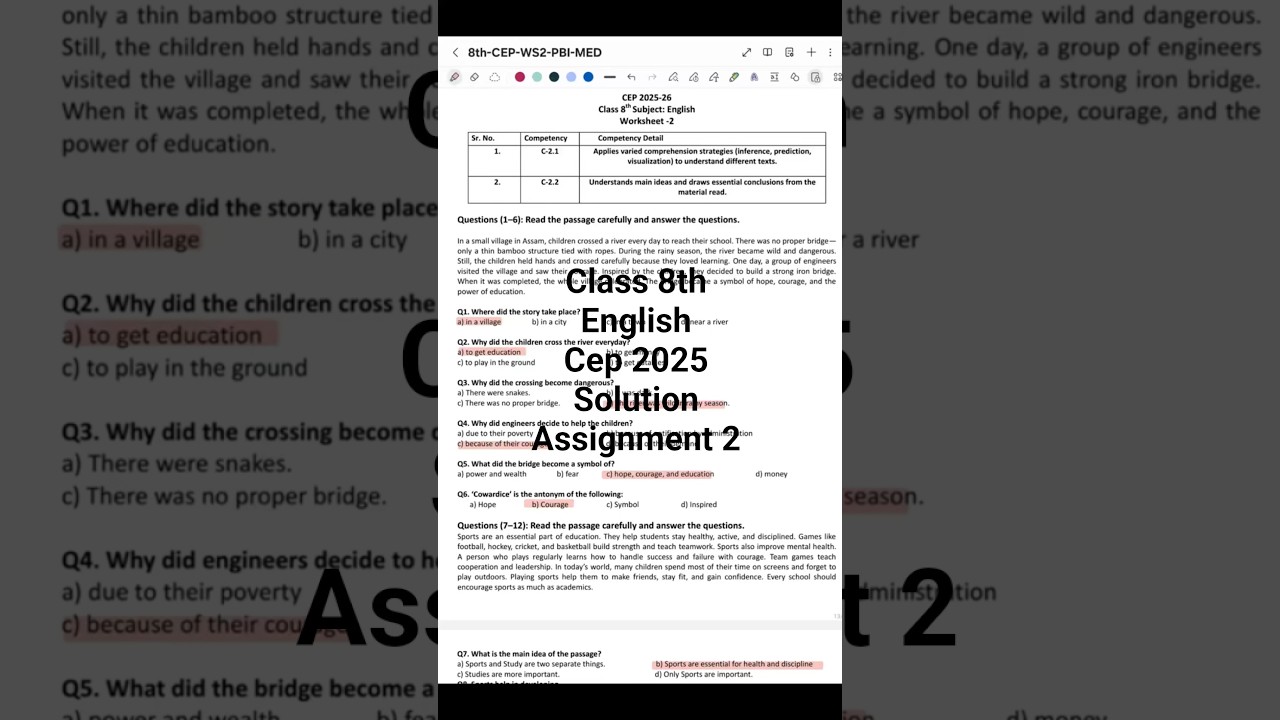 Class 8th English CEP Assignment 2 Solution. #pseb #class8th #english #cep #assignment #chapterwise