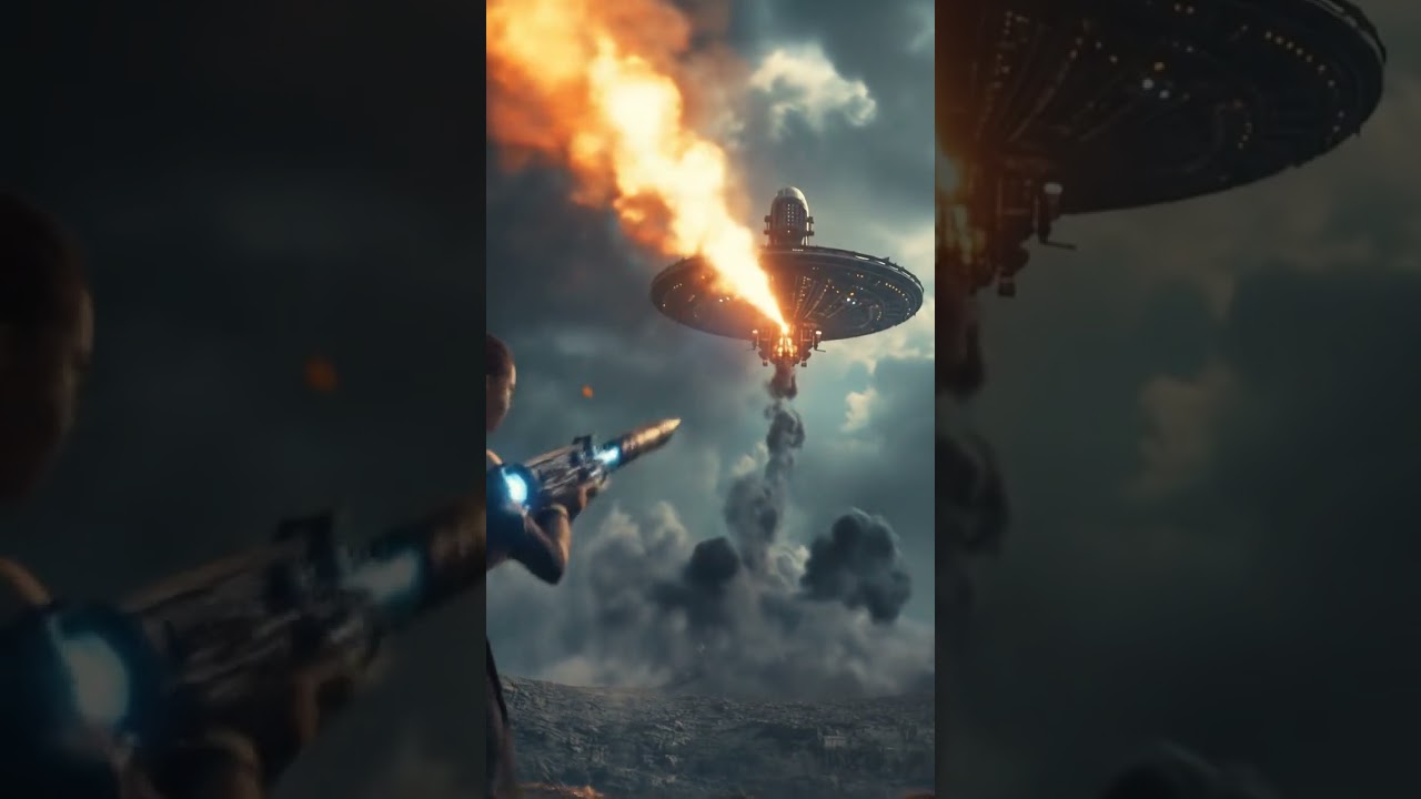 Beautiful girl fires RPG at alien ship 💥 &mdash; massive explosion lights up the sky! 🚀🔥 #aivideo