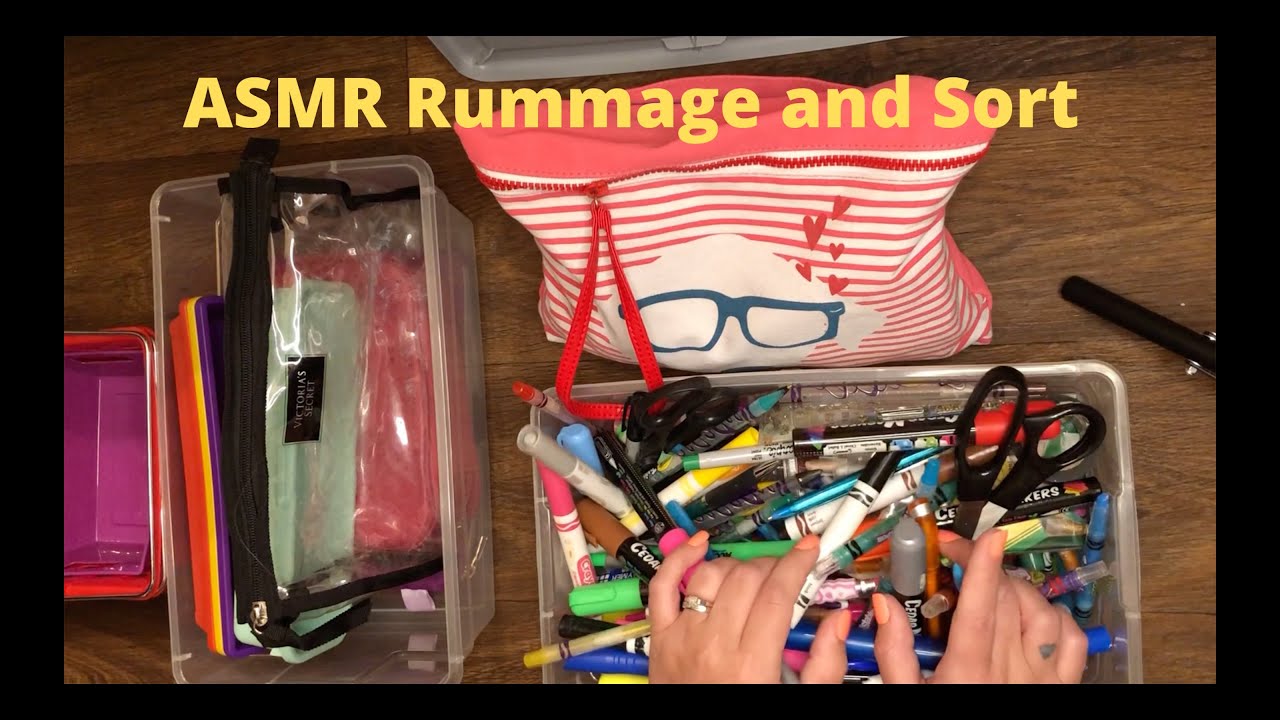 ASMR Rummage and Sort (Pencils, Pens, Markers) - No Talking