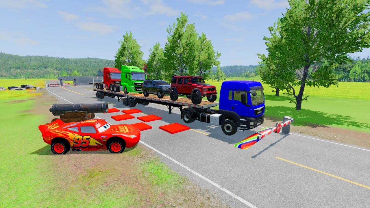 Flatbed Truck McQueen | Transportation with Truck - Pothole vs Car # | BeamNG.Drive Gameplay