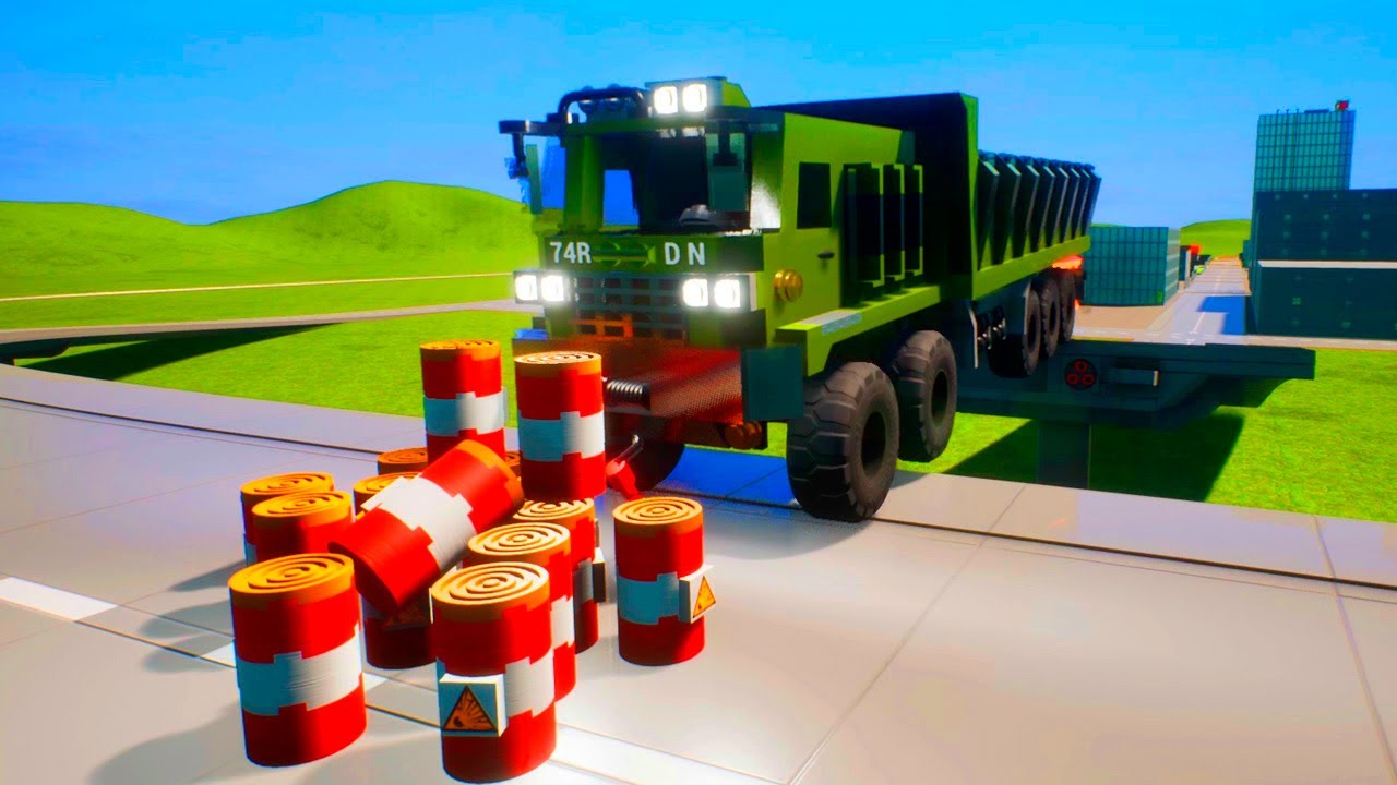 Explosive Drums vs Lego Vehicles - Brick Rigs Falls