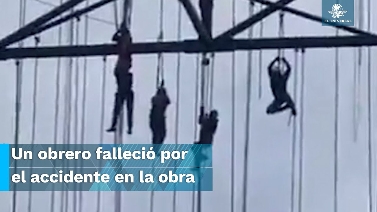 Quedan colgando trabajadores de construcción a 140 metros de altura