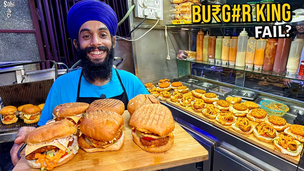 Rs 50 😍 Burger Singh ka Luxury Paneer Burger | Street Food India | BRANDS FAIL?