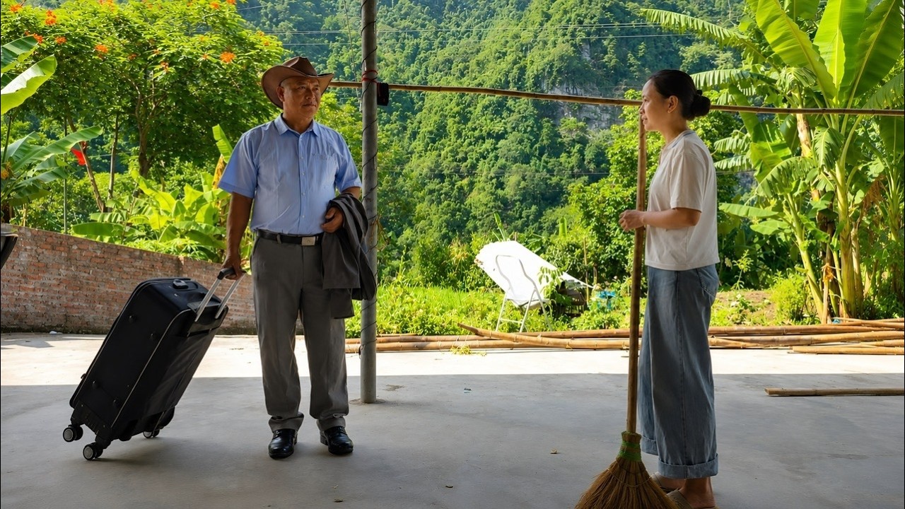 Unexpectedly, the boss's father returned home and looked astonished when he saw Chinh