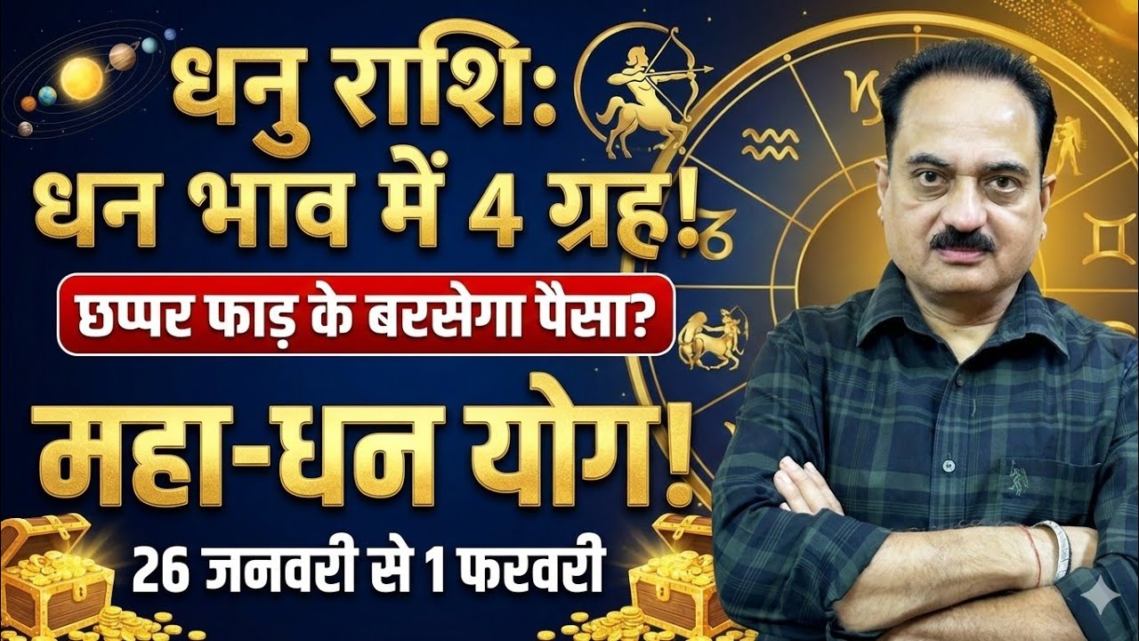 धनु राशि 26 जनवरी से 1 फरवरी 2026 | धन भाव में 4 ग्रहों का 'महा-विस्फोट'! कुबेर का खजाना? #dhanu