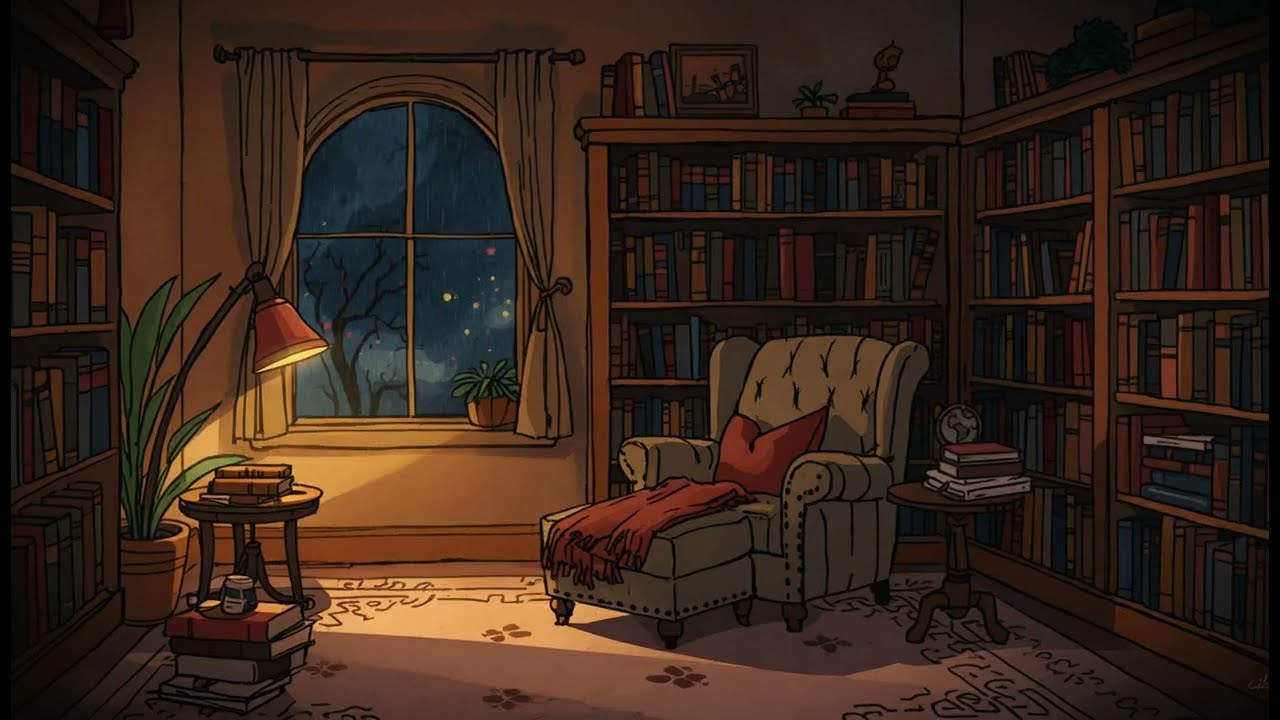 Cozy Reading Room Rain at Night 🌧️ | Storybook Sleep Ambience | No Music | 3 Hours