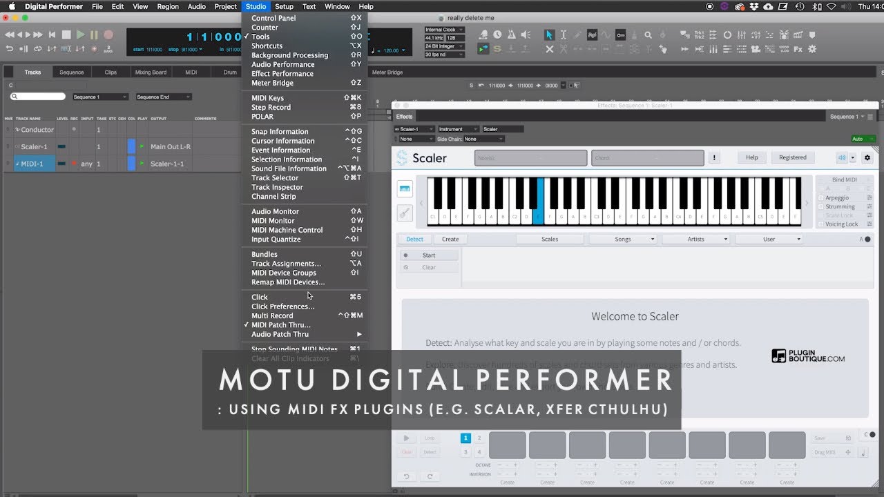 MOTU Digital Performer : Using Midi FX Plugins (e.g. Scalar, Xfer Cthulhu)