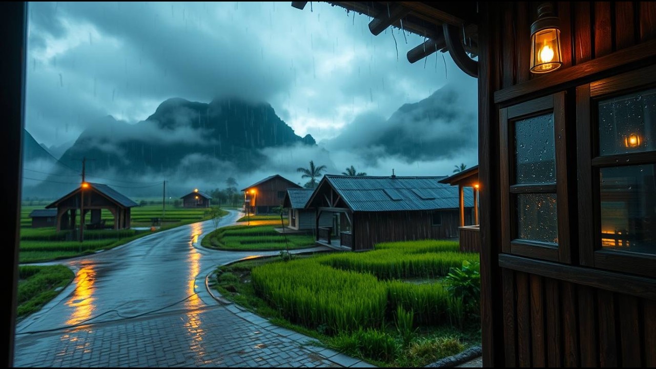 Rainy Village Night Ambience 🌧️ Cozy Rain Sounds for Deep Sleep & Relaxation